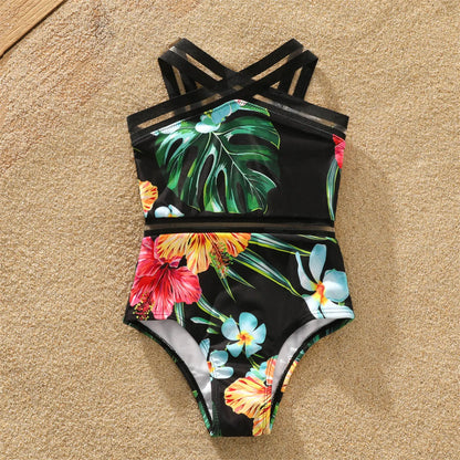 Coconut Tree Print Family Matching Swimwear: Shorts & One-Piece Suit