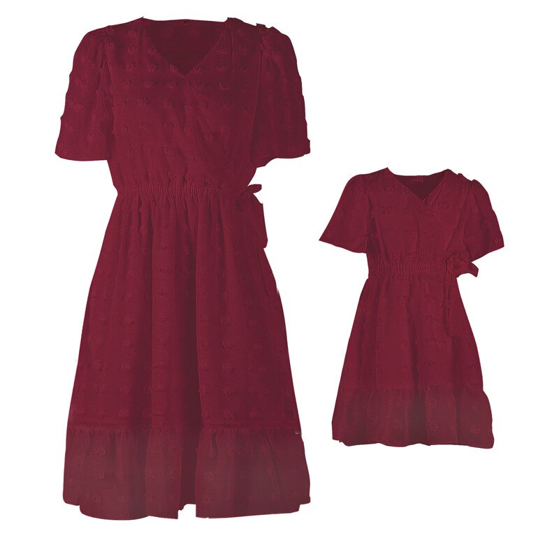 Family Matching Clothes  Dress For Mother Daughter V Neck Short Sleeve