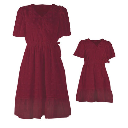 Family Matching Clothes  Dress For Mother Daughter V Neck Short Sleeve