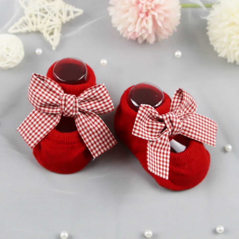 Newborn Bow Cotton Socks: Infant Anti-Slip Rubber Soles