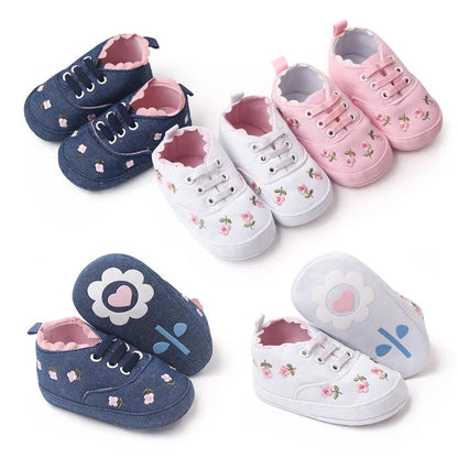 Floral Embroidered Baby Girl Soft Shoes