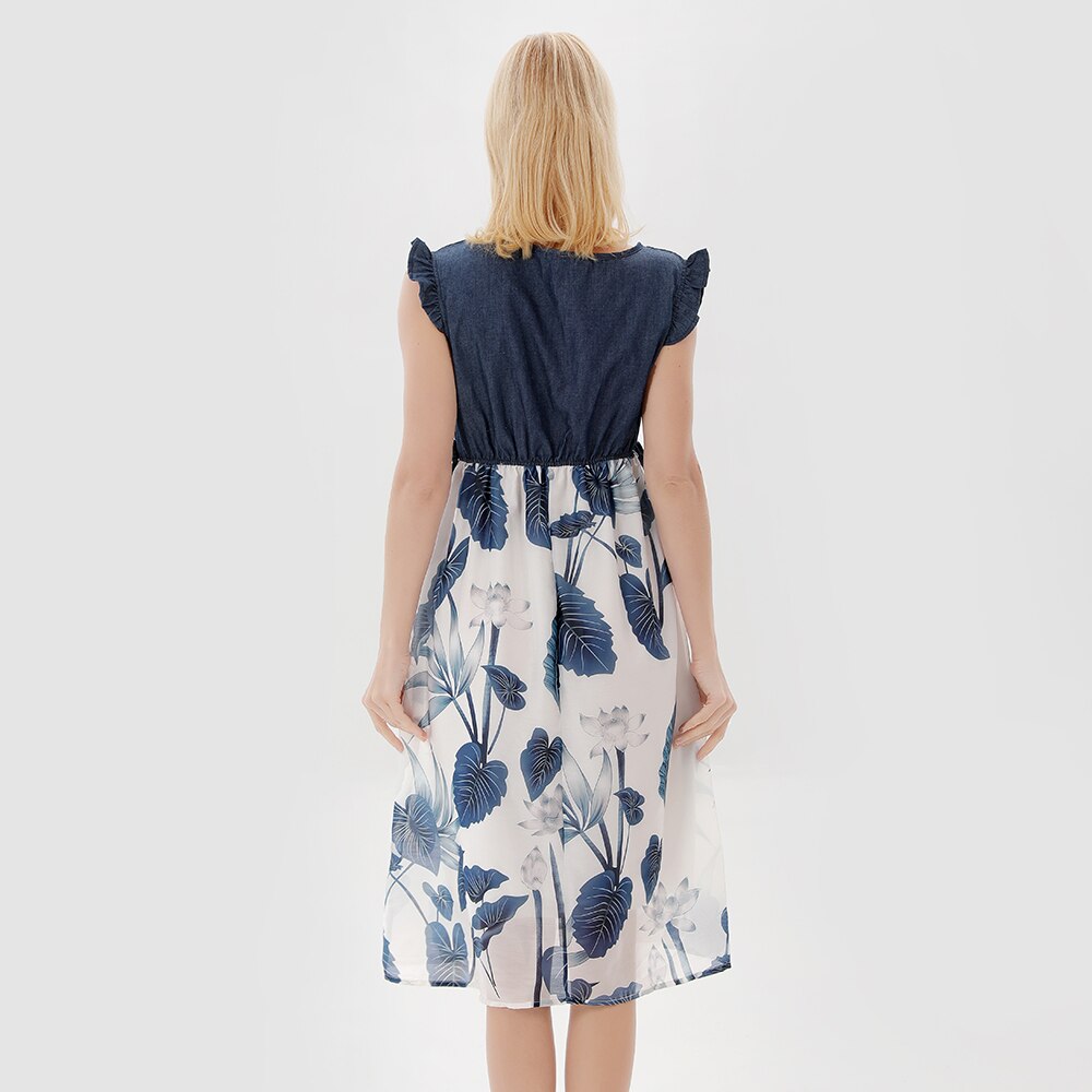 Family Matching Dress Flower Pattern Ruffle Sleeve For Mother Daughter Dress