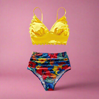 Family Matching: Solid Scallop Two-Piece & Floral Trunks
