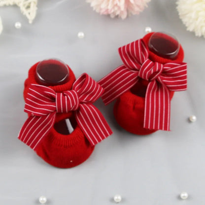 Newborn Bow Cotton Socks: Infant Anti-Slip Rubber Soles