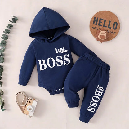 Newborn Boy 2PCS Set: Hoodie Jumpsuit + Pants