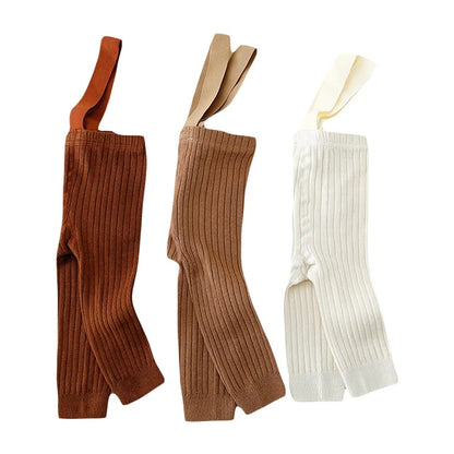 Infant Girl Ribbed Leggings with Suspender - Warm Knit Overalls
