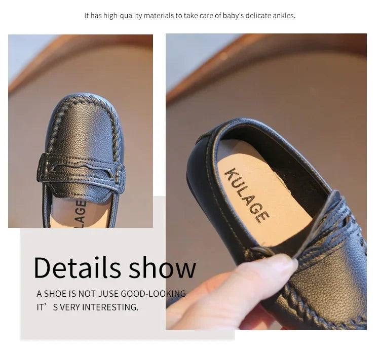 Boys' Leather School Loafers: Simple Slip-On Classic Formal Shoes