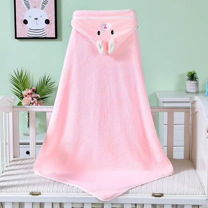 Cute Cartoon Hooded Bath Towel - Cozy Coral Velvet Fleece for Kids