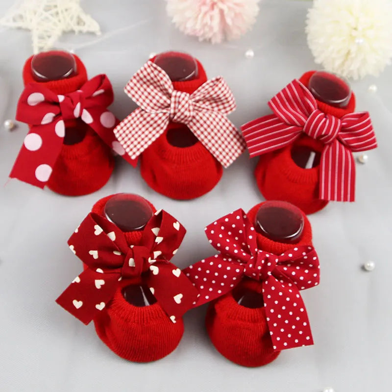 Newborn Bow Cotton Socks: Infant Anti-Slip Rubber Soles