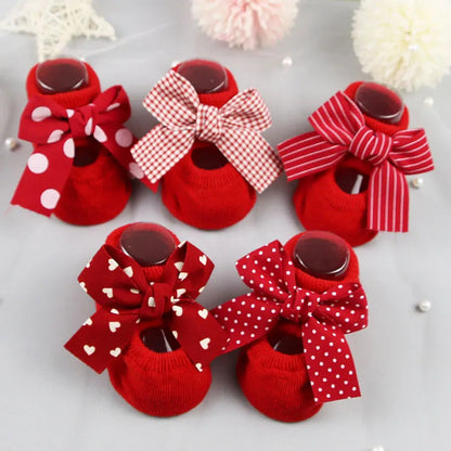 Newborn Bow Cotton Socks: Infant Anti-Slip Rubber Soles