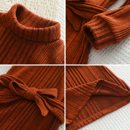 Chic High Neck Woolen Dress - Autumn/Winter Collection for Girls