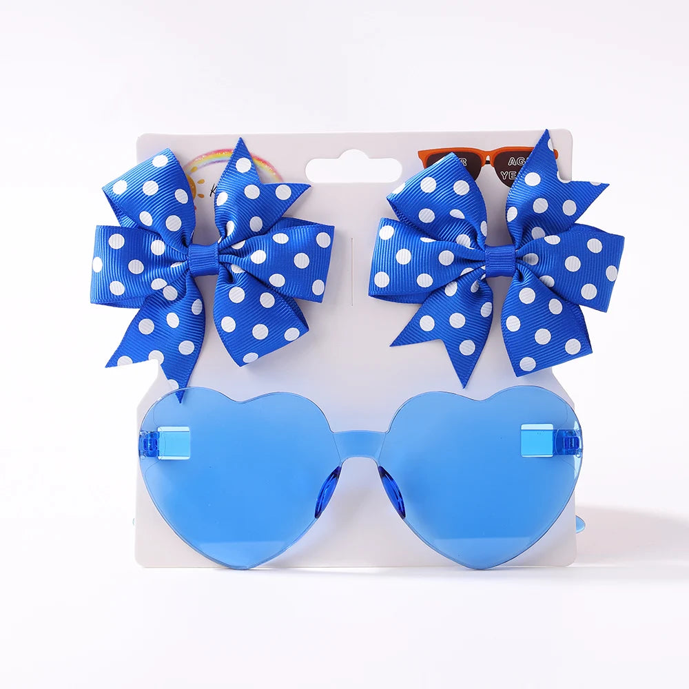 Kids Hairpin Set: Cute Dot & Heart Sunglasses