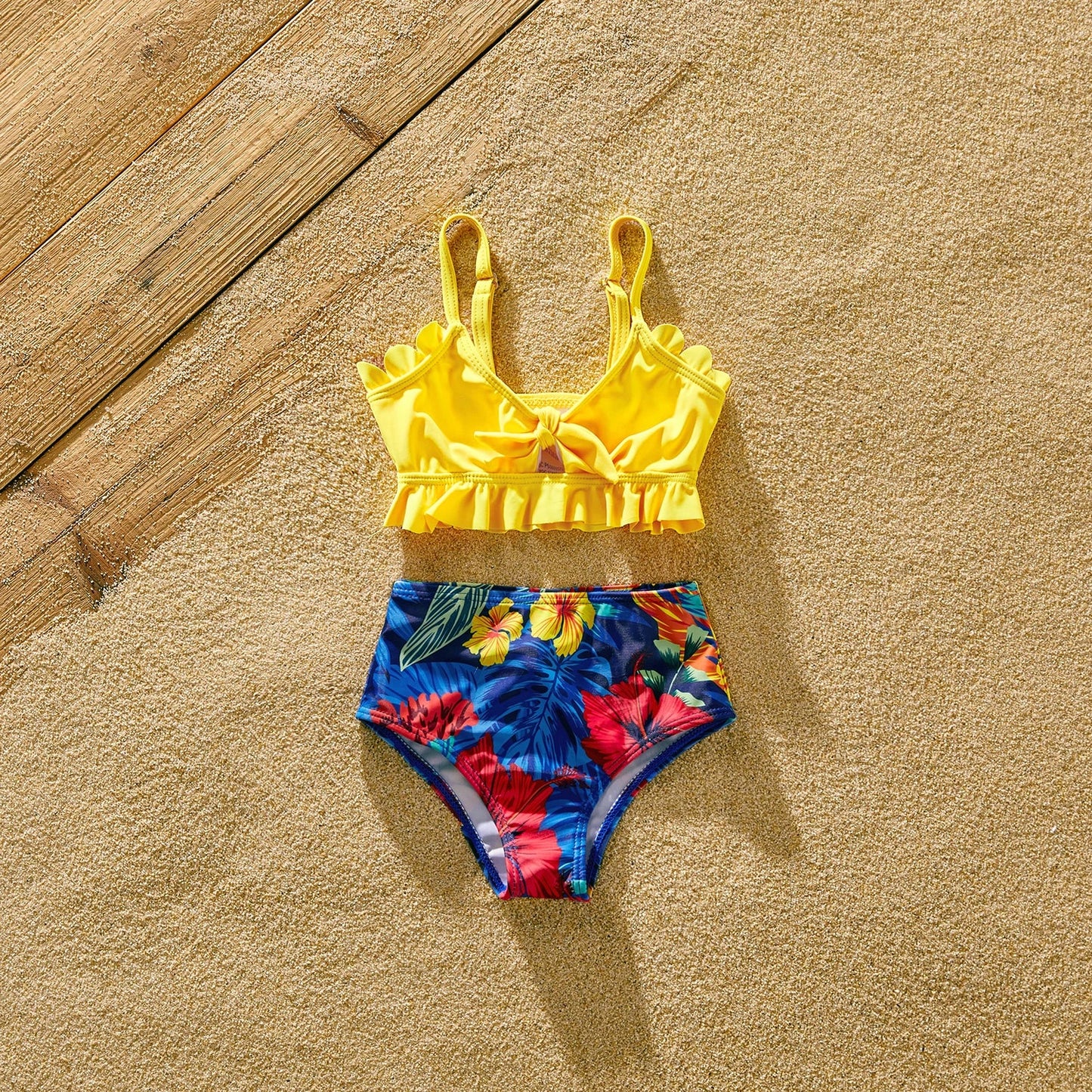 Family Matching: Solid Scallop Two-Piece & Floral Trunks