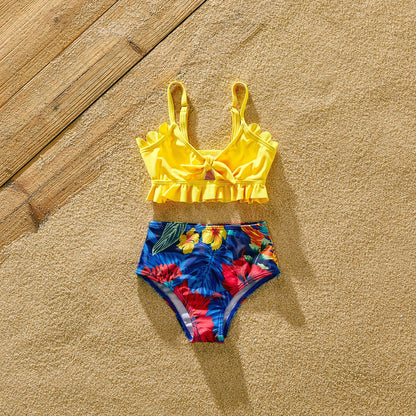 Family Matching: Solid Scallop Two-Piece & Floral Trunks
