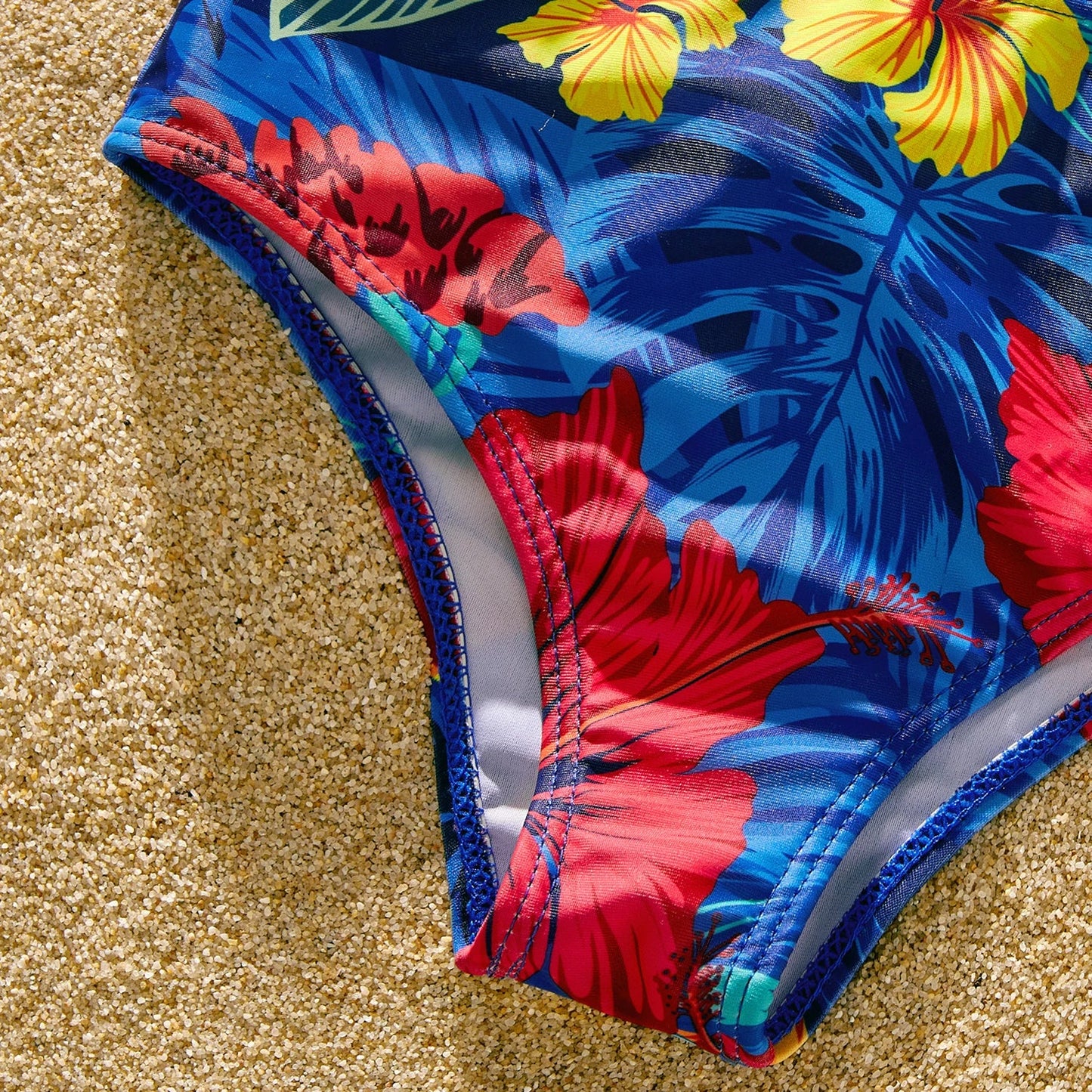 Family Matching: Solid Scallop Two-Piece & Floral Trunks