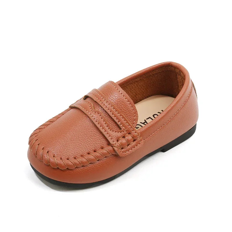 Boys' Leather School Loafers: Simple Slip-On Classic Formal Shoes