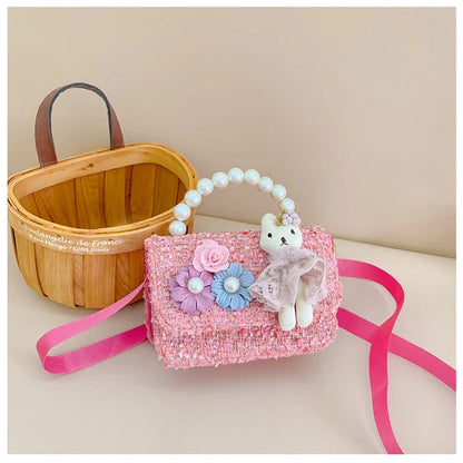 Tweed Bunny Pearl Handle Mini Square Bag
