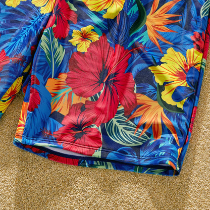Family Matching: Solid Scallop Two-Piece & Floral Trunks