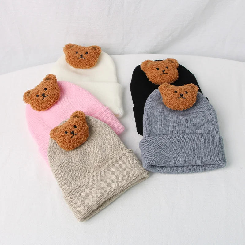 Cartoon Bear Knitted Baby Hat - Winter Warmth for Toddler Kids