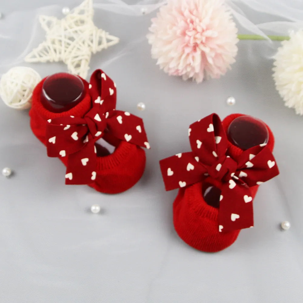 Newborn Bow Cotton Socks: Infant Anti-Slip Rubber Soles