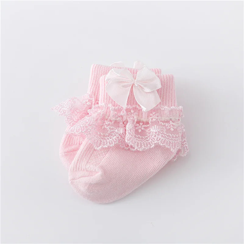 Newborn Baby Girls' Lace Socks with Princess Bow