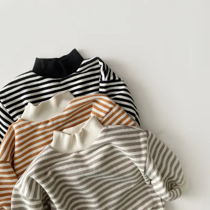 Cozy Striped High-neck Sweatshirt for Babies