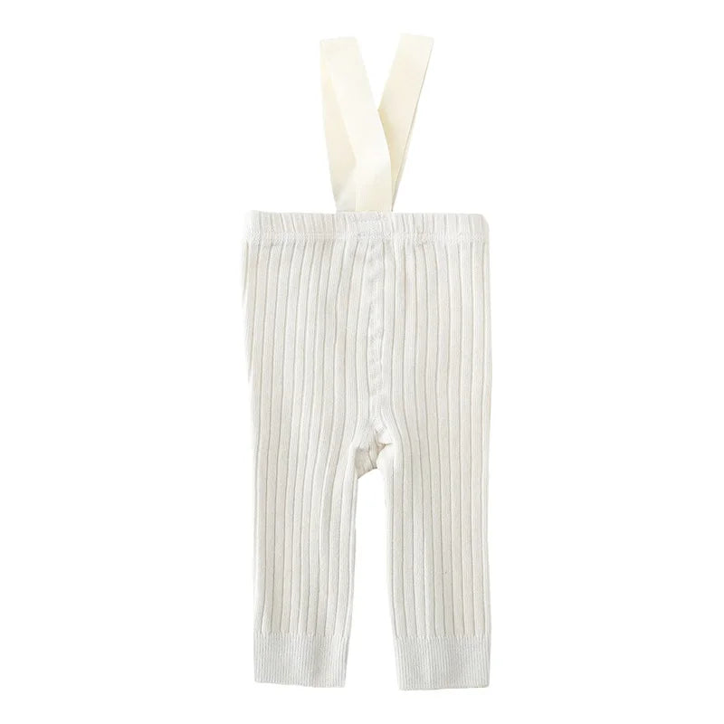 Infant Girl Ribbed Leggings with Suspender - Warm Knit Overalls