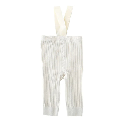 Infant Girl Ribbed Leggings with Suspender - Warm Knit Overalls