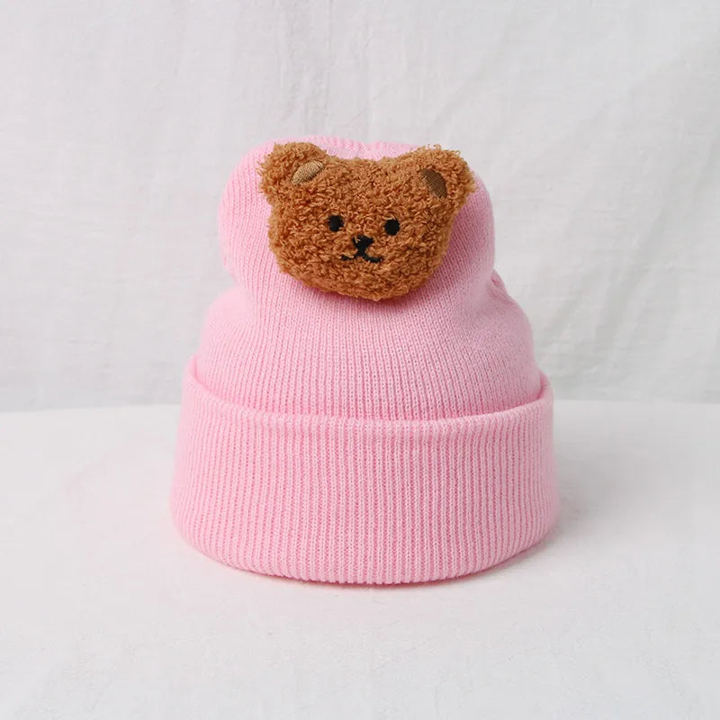 Cartoon Bear Knitted Baby Hat - Winter Warmth for Toddler Kids
