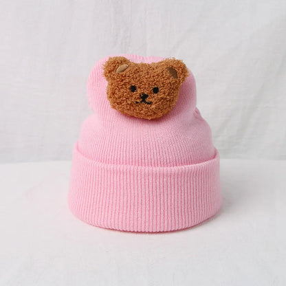 Cartoon Bear Knitted Baby Hat - Winter Warmth for Toddler Kids