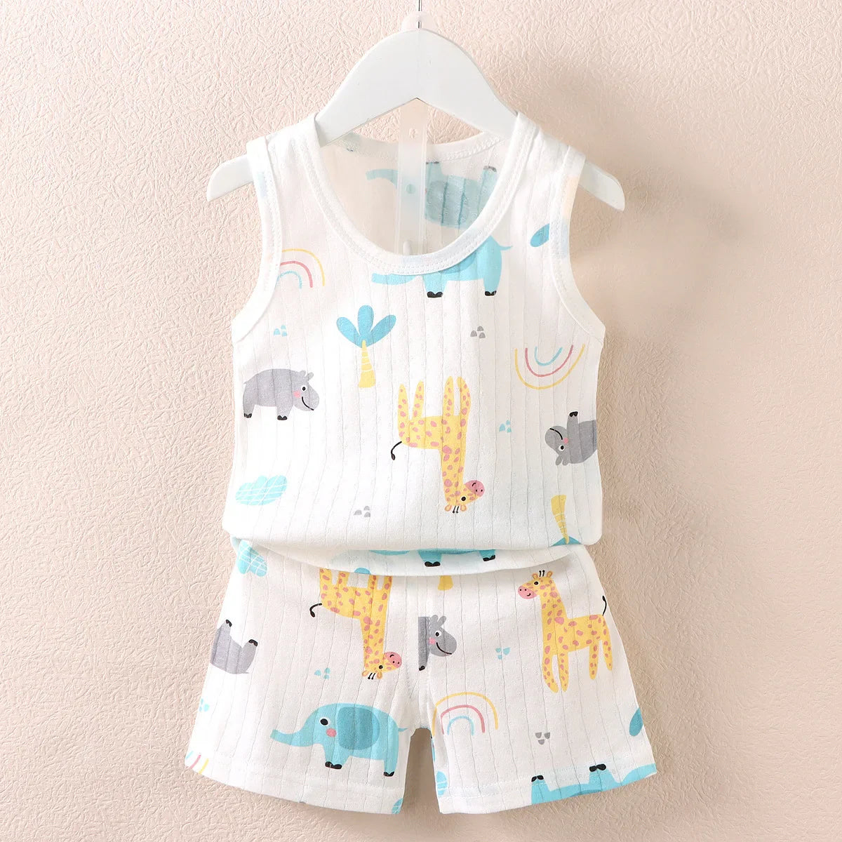 Cute Summer Set: Print Sleeveless Top & Shorts for Kids
