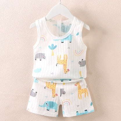 Cute Summer Set: Print Sleeveless Top & Shorts for Kids
