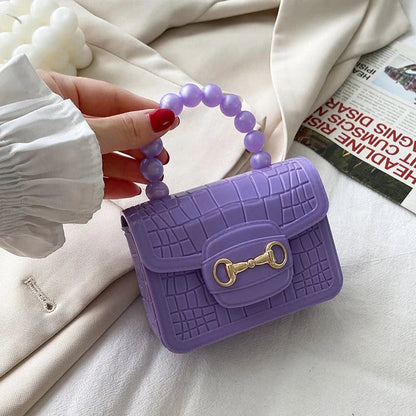 Elegant Girls Pearl Handle Jelly Mini Bag.