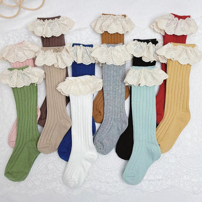 Lace Frilly Flower Cute Long Socks For Girls