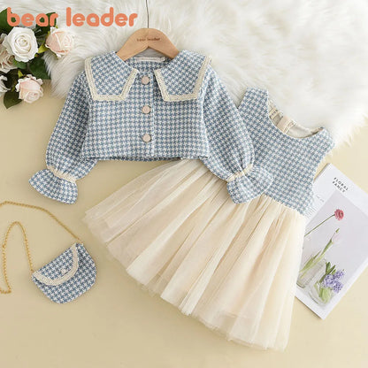 Girls' Checkered Tank Dress + Retro Coat Set (2-6Y)