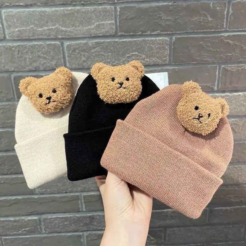Cartoon Bear Knitted Baby Hat - Winter Warmth for Toddler Kids