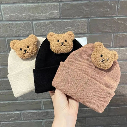 Cartoon Bear Knitted Baby Hat - Winter Warmth for Toddler Kids