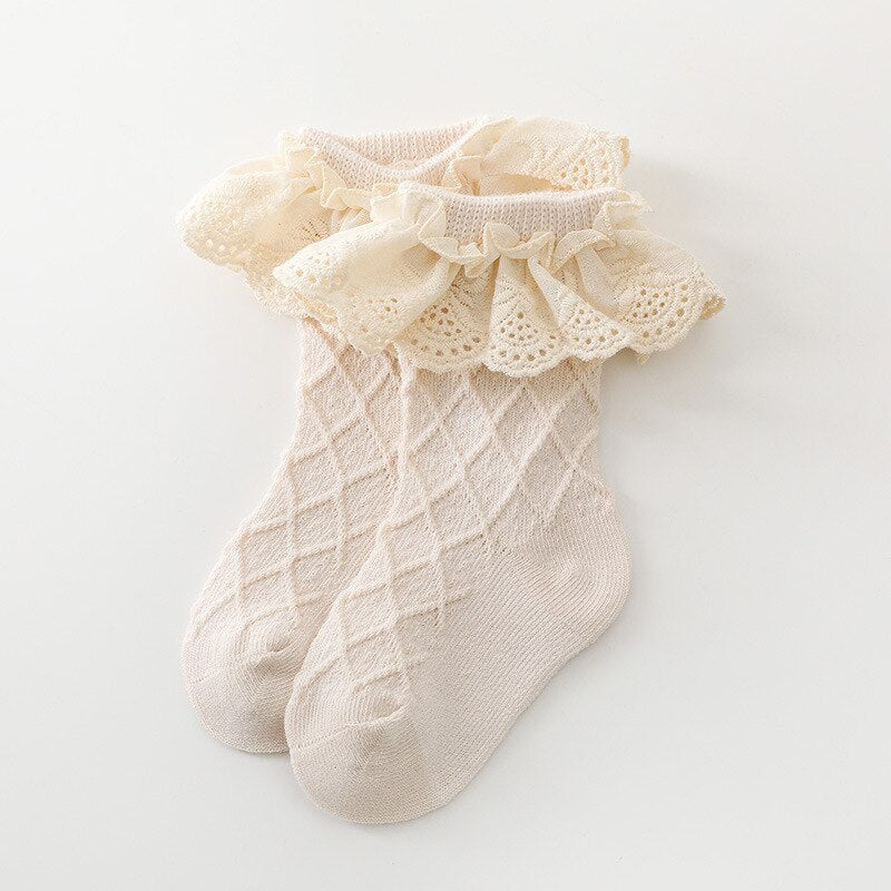Lace Flower Long Tube Socks For Children