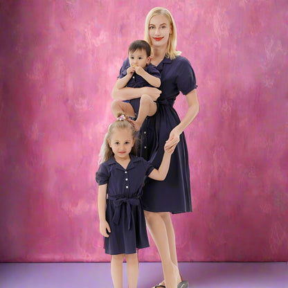 Cotton Dress Turn-down Collar Shirt Family Matching Outfits