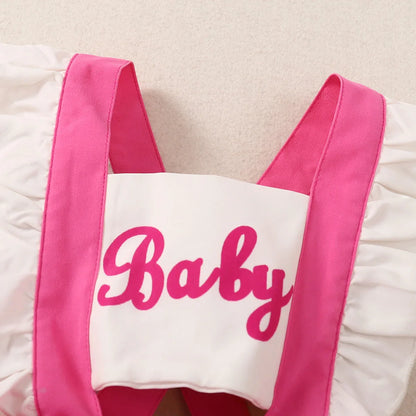 Summer Pink Creeper Dress Set with Hair Accessories for Toddlers