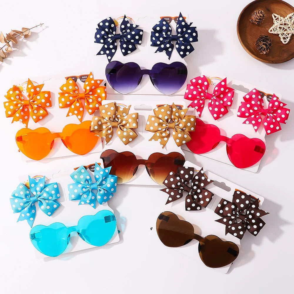 Kids Hairpin Set: Cute Dot & Heart Sunglasses