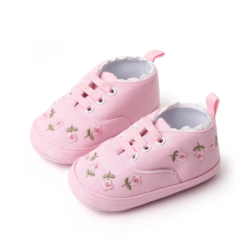 Floral Embroidered Baby Girl Soft Shoes