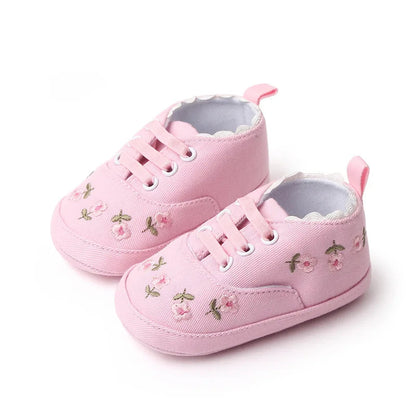 Floral Embroidered Baby Girl Soft Shoes