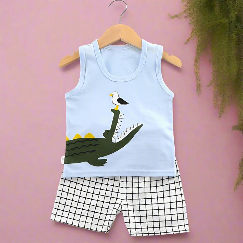 Cute Summer Set: Print Sleeveless Top & Shorts for Kids