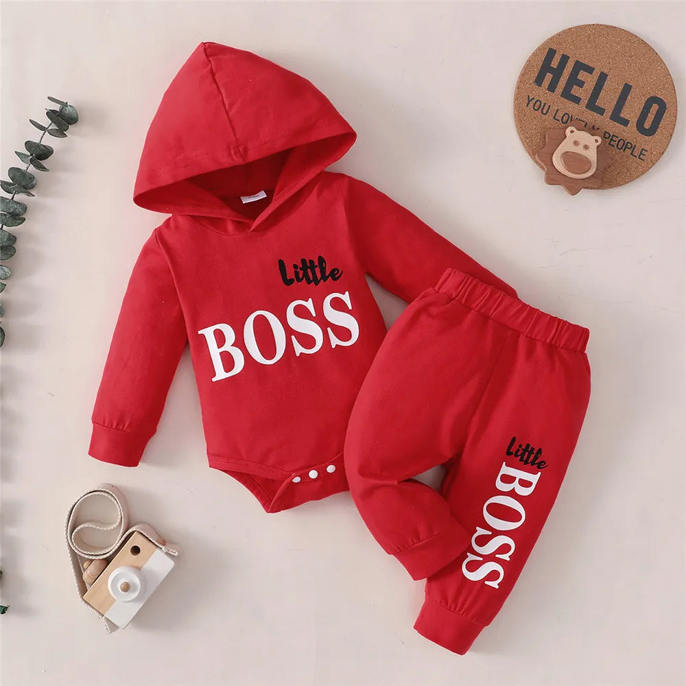 Newborn Boy 2PCS Set: Hoodie Jumpsuit + Pants