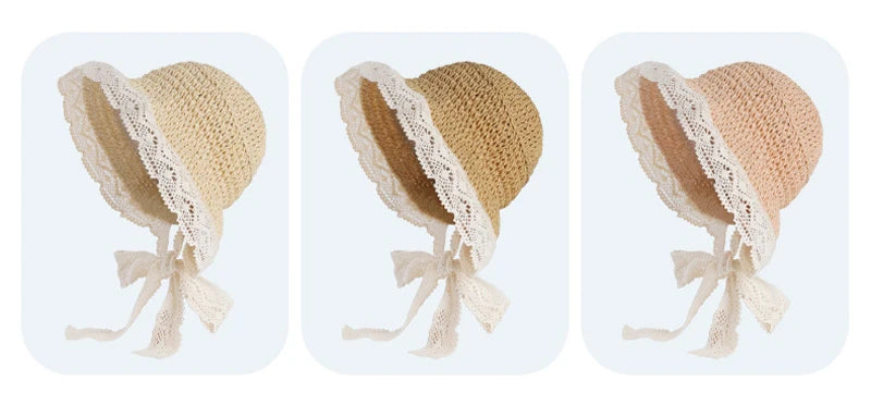 Summer Princess Lace Straw Sun Hat for Girls 2-5Y