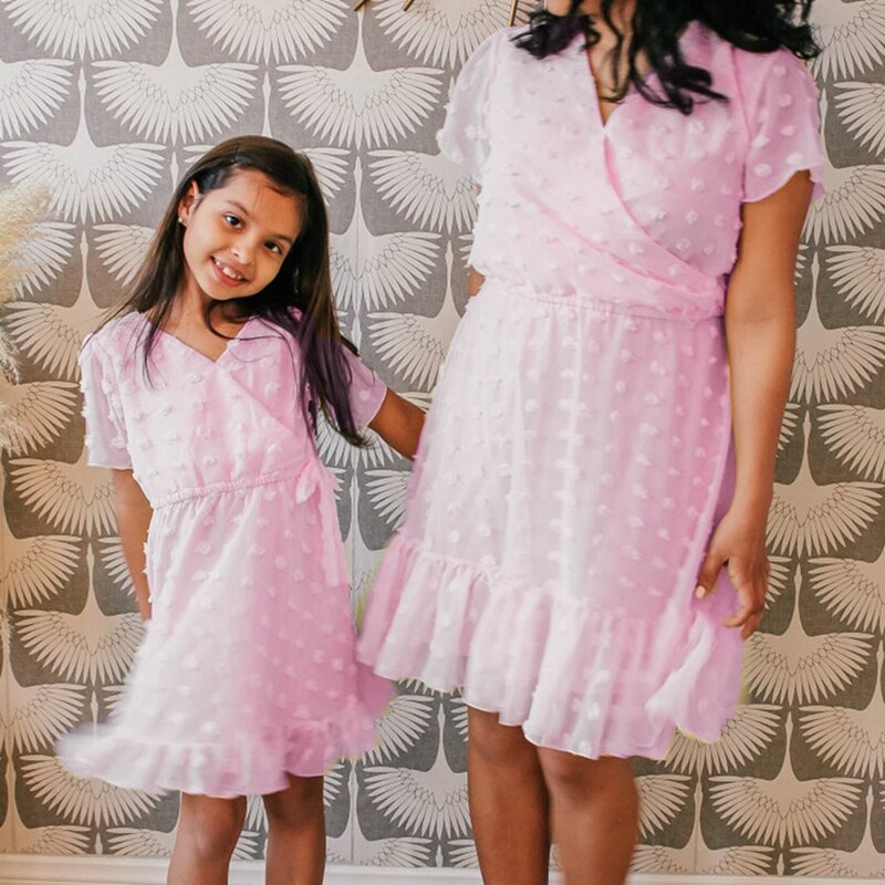 Family Matching Clothes  Dress For Mother Daughter V Neck Short Sleeve