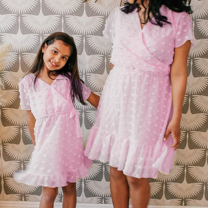 Family Matching Clothes  Dress For Mother Daughter V Neck Short Sleeve
