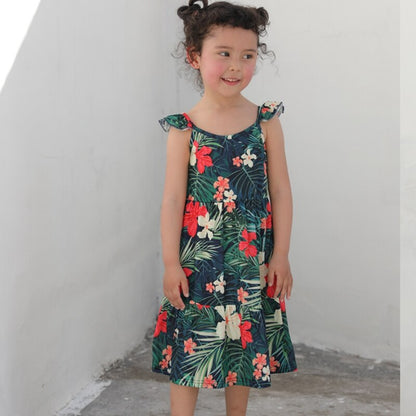 Flower Print Mother Father Kids Matching Outfits