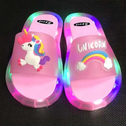 Cartoon Unicorn Slippers: Lighted Fashion for Kids